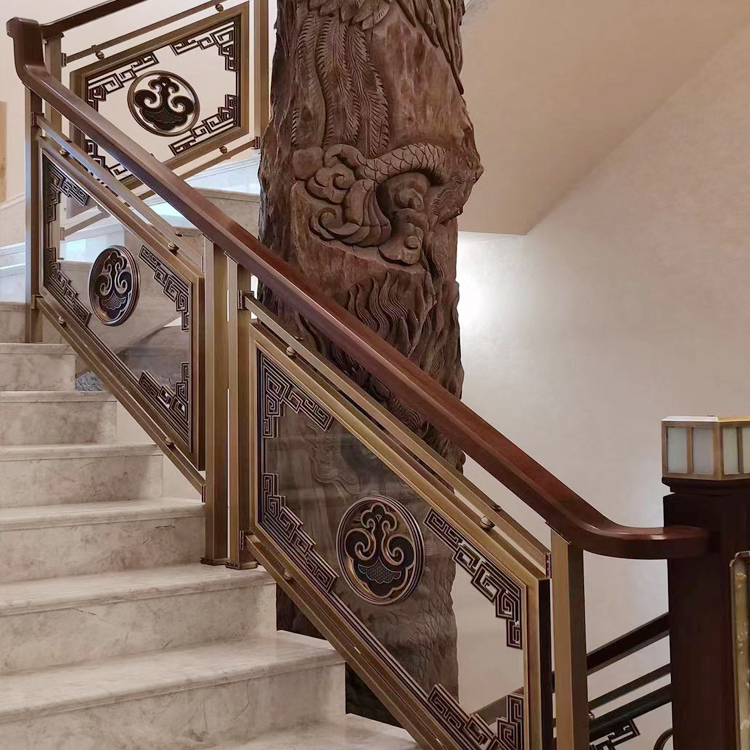大堂中式黑钛金铜楼梯扶手设计