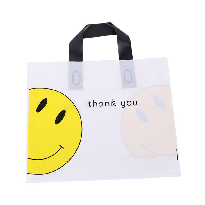 塑料手提礼品袋 服装店购物袋子 服装袋 PE印花笑脸手提袋批发 定制logo超市购物手提袋