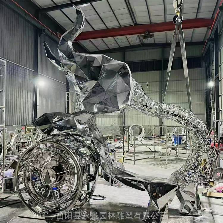 镜面不锈钢几何象雕塑 抽象镂空小象座椅豹子动物景观摆件 永景雕塑