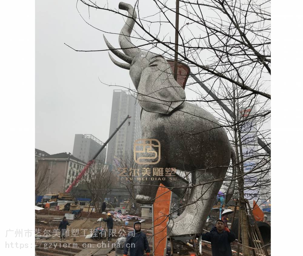 广州不锈钢雕塑 户外景区大象镂空发光雕塑 特色抽象大象金属雕塑摆件