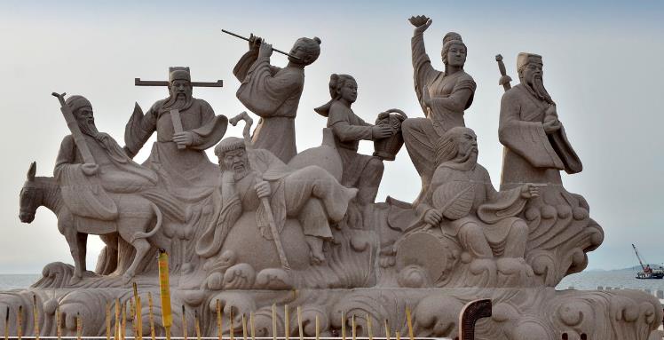 惠安海亨石业石雕浮雕八仙过海人物雕塑户外自然石观赏摆件