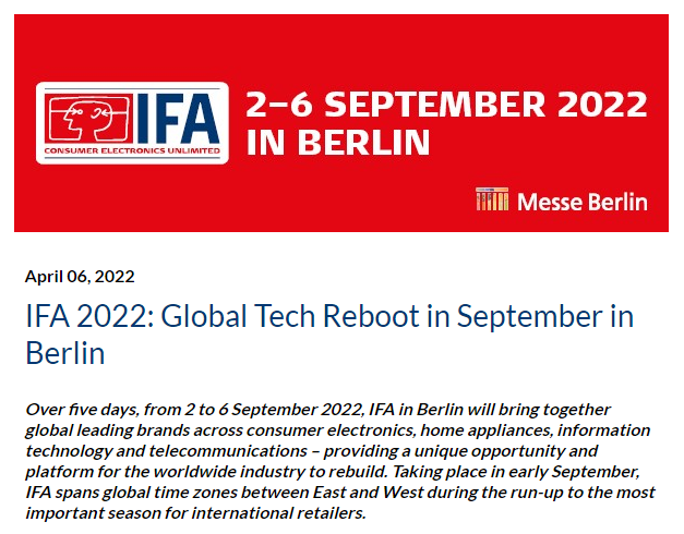 德国柏林消费电子展览会IFA, IFA搭建, 柏林搭建,柏林展会搭建