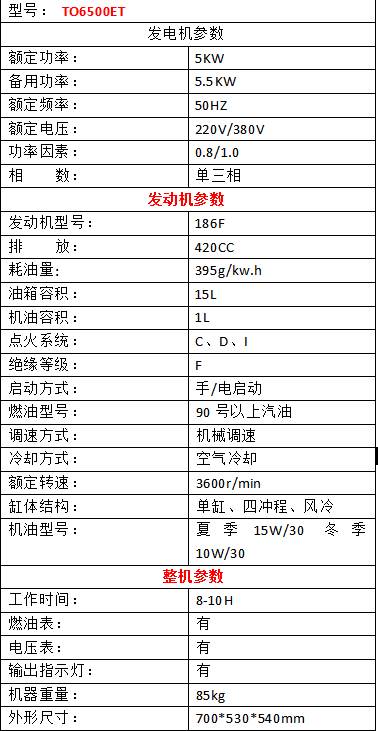 5KW开架汽油发电机