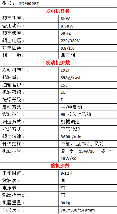 8KW开架汽油发电机