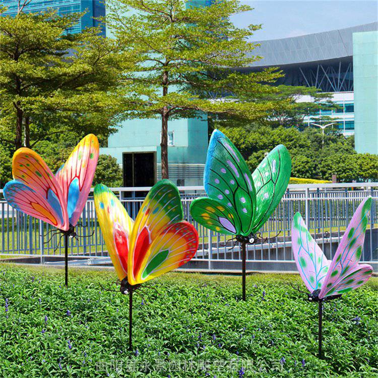 玻璃钢彩绘蝴蝶雕塑制作 户外仿真昆虫动物公园草坪庭院景观摆件