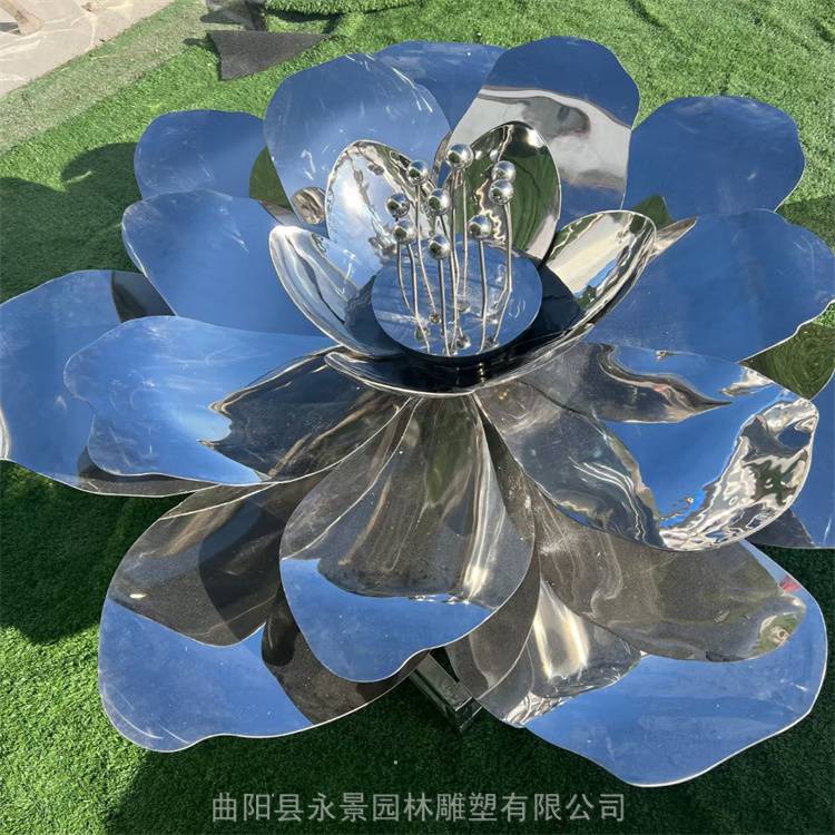 不锈钢荷花雕塑 镜面花朵莲花水池景观园林摆件 永景雕塑