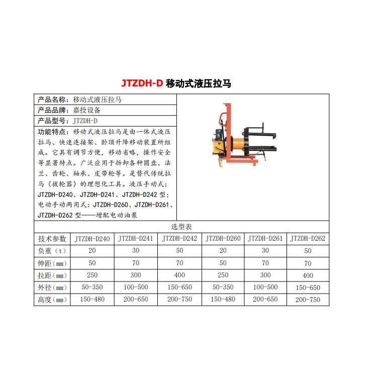 JTZDH-D262移动式液压拉马厂家电话