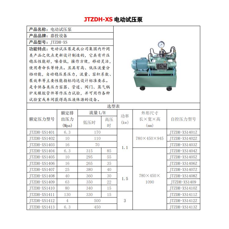 JTZDH-XS1401电动试压泵