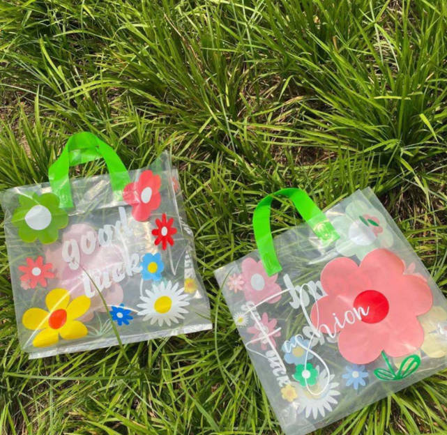 花朵ins风透明塑料袋 服装店塑料手提袋子 加厚包装袋 购物袋