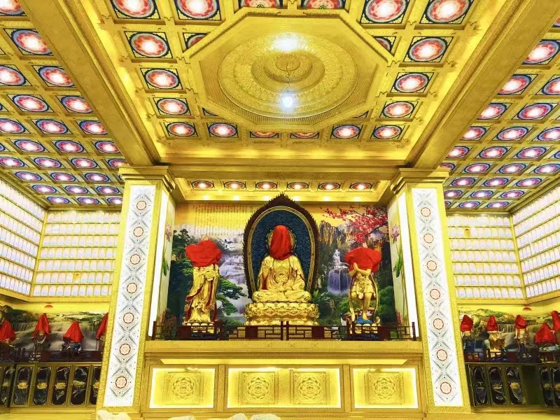 寺庙佛堂吊顶中式古建筑故宫装饰材料八卦板展厅莲花复古
