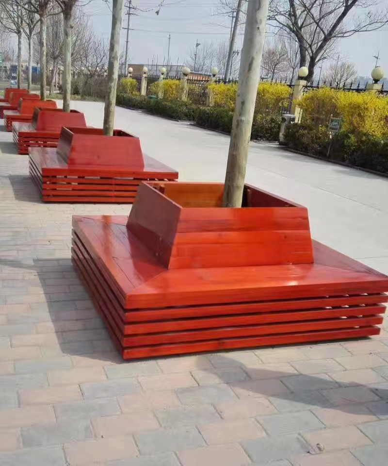 河北防腐木公园椅 可定制木质树围坐凳休闲户外椅