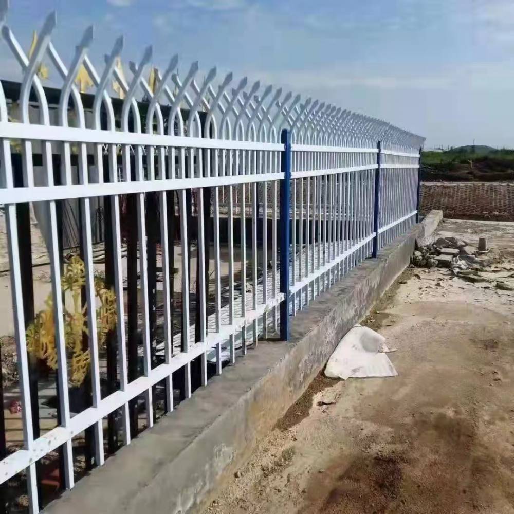 工厂外围墙铁艺围栏巨增花园锌钢护栏 蓝白色小区围墙铁栅栏