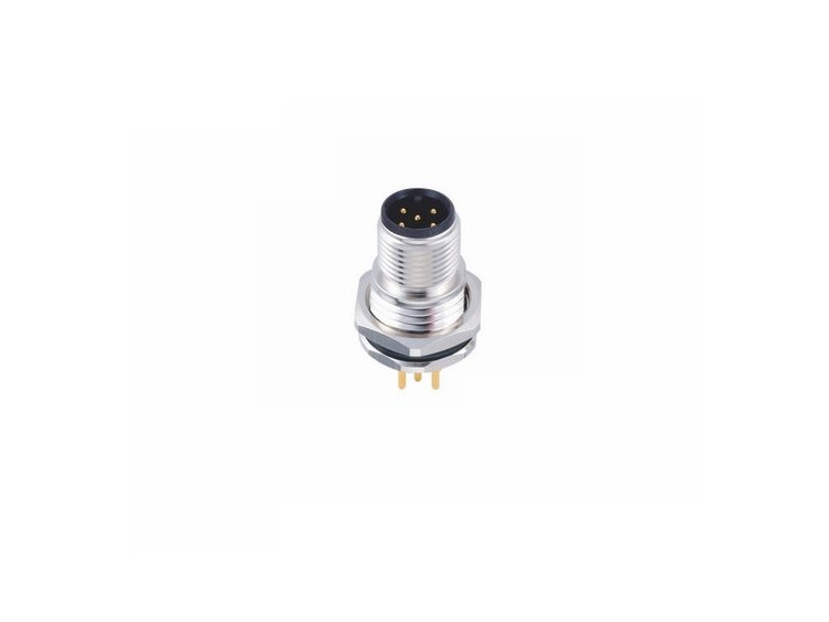 科迎法电气m12PCB连接器|m12焊板式插座孔型针型A扣前面板安装