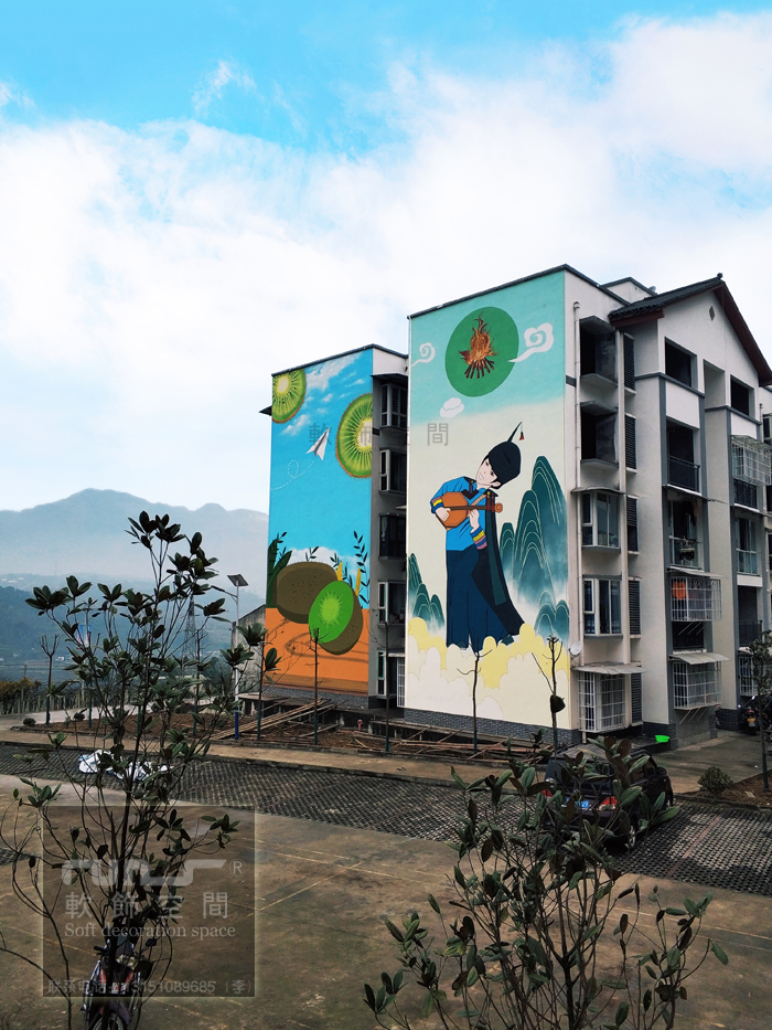 支援少数民族美丽乡村建设，文化与特产结合设计制作墙体 彩绘