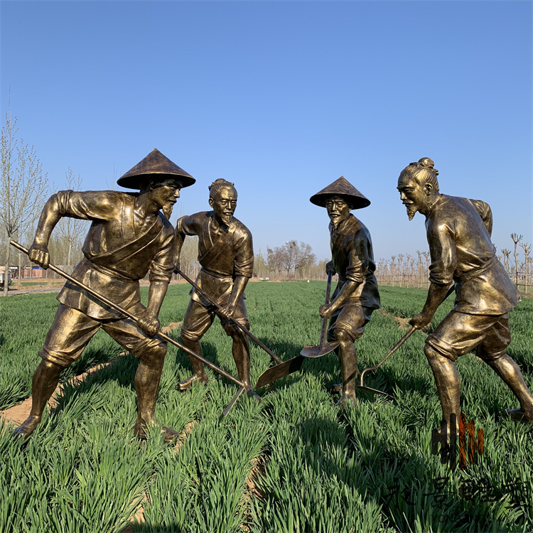 玻璃钢农耕文化主题雕塑 农民劳作情景雕像 永景