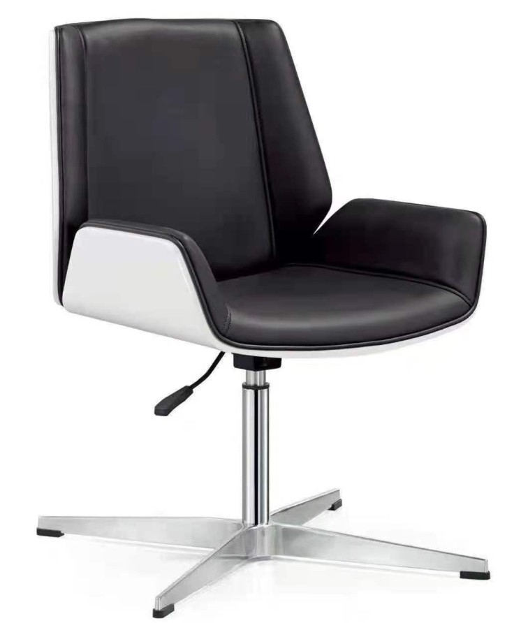 白色油漆板黑色皮中背铝合金四星脚配固定脚垫简约现申请公皮椅会议室家用电脑办公椅SY-269C-BS-1