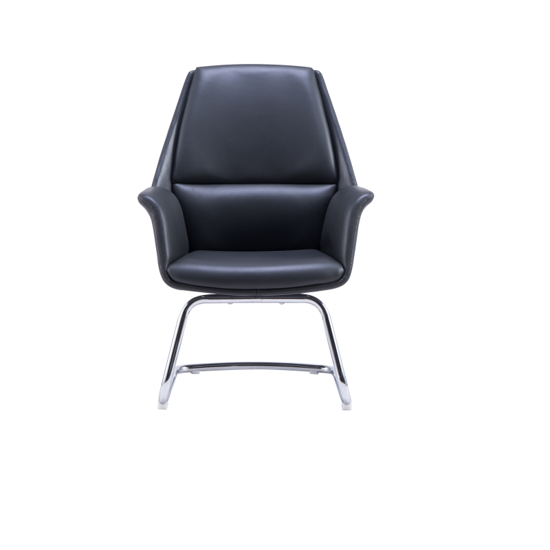 黑色细纹西皮老板椅舒适家用现代简约办公椅总裁商务中班椅弓形脚椅SY-255C