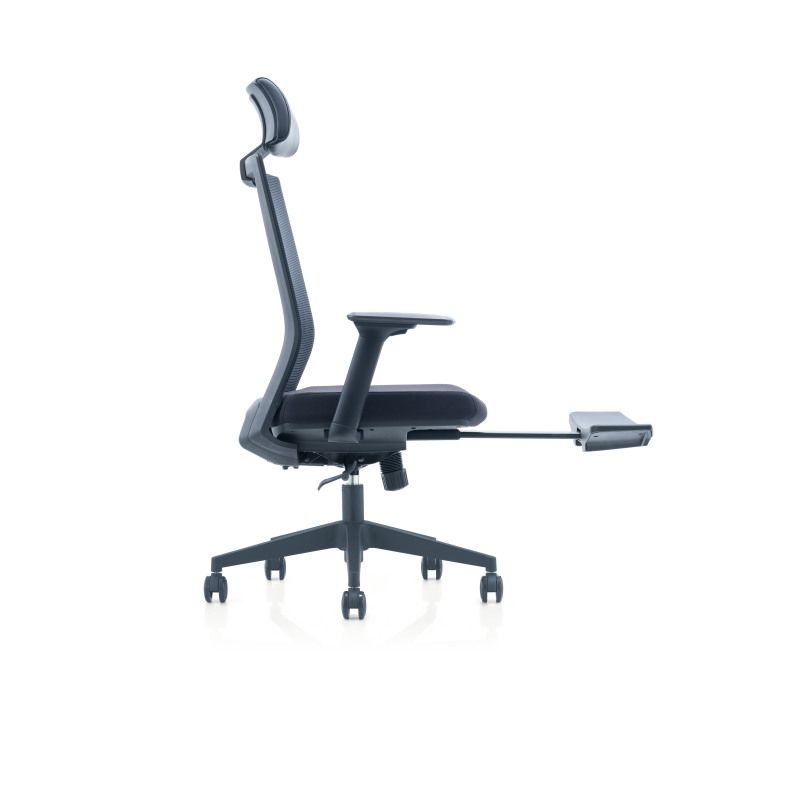 黑布带伸缩脚踏办公椅家用办公室电脑椅人体工学转椅升降会议椅SY-240A-WB-KT
