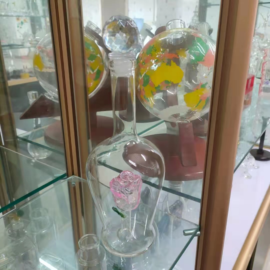 河间华企供应异形内置物玫瑰花玻璃艺术泡酒瓶空瓶