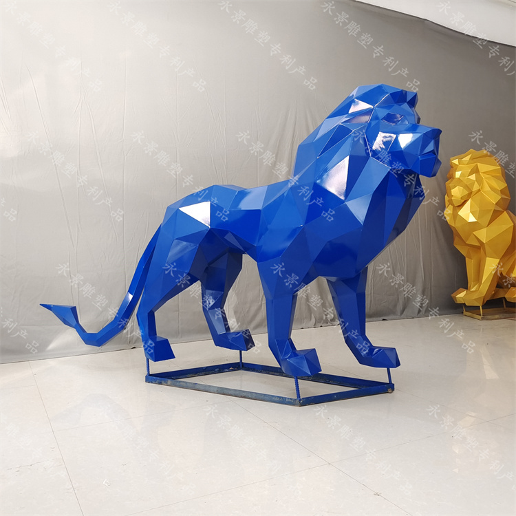 不锈钢几何切面狮子雕塑定制 块面抽象动物犀牛酒店房地产摆件 永景