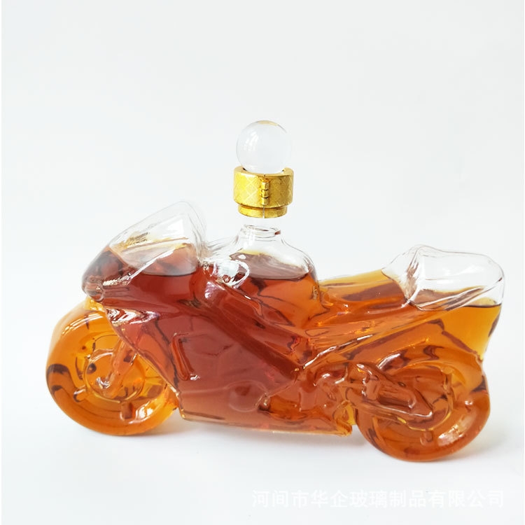 河间华企吹制工艺摩托车酒瓶密封透明酒瓶玻璃艺术泡酒瓶750ml