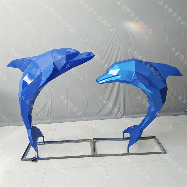不锈钢海豚雕塑产品 几何切面海洋动物水景加工定制厂家 永景