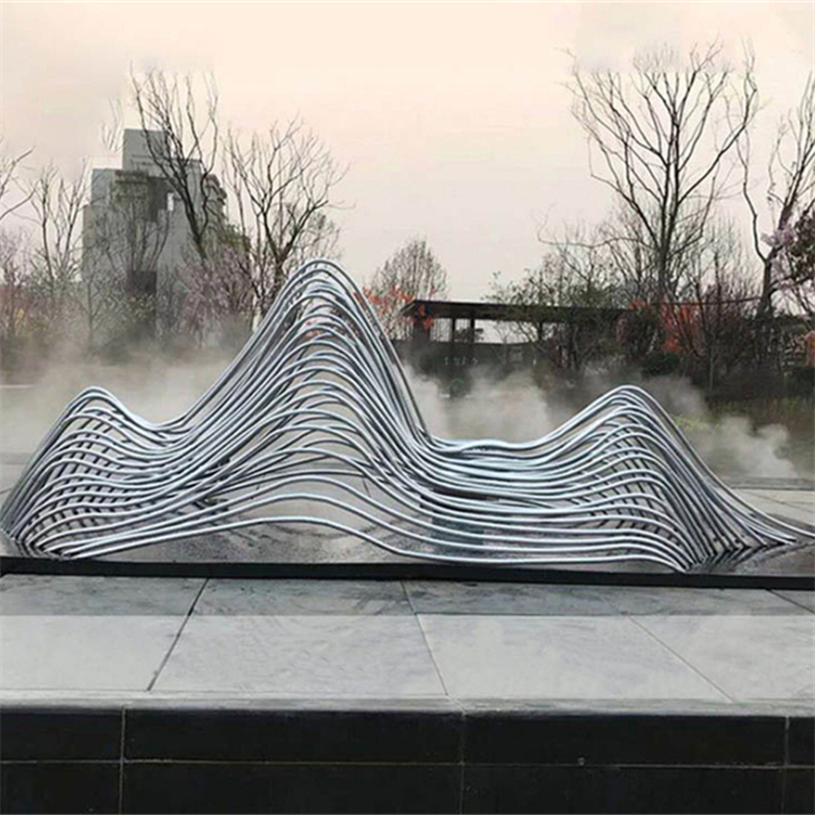 不锈钢镂空假山雕塑厂家 镜面钢管线条山形房地产水景摆件 永景
