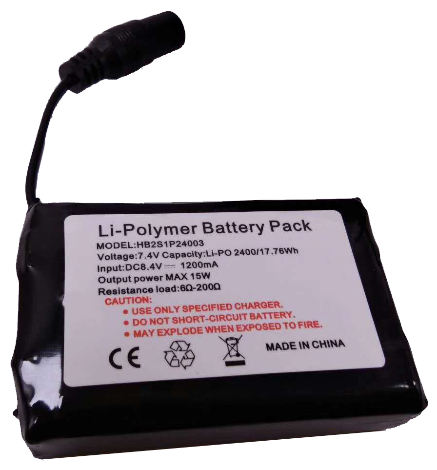 聚合物锂电池7.4V 2400mAh带保护板 DC3.5*1.35用于电热手套 护膝