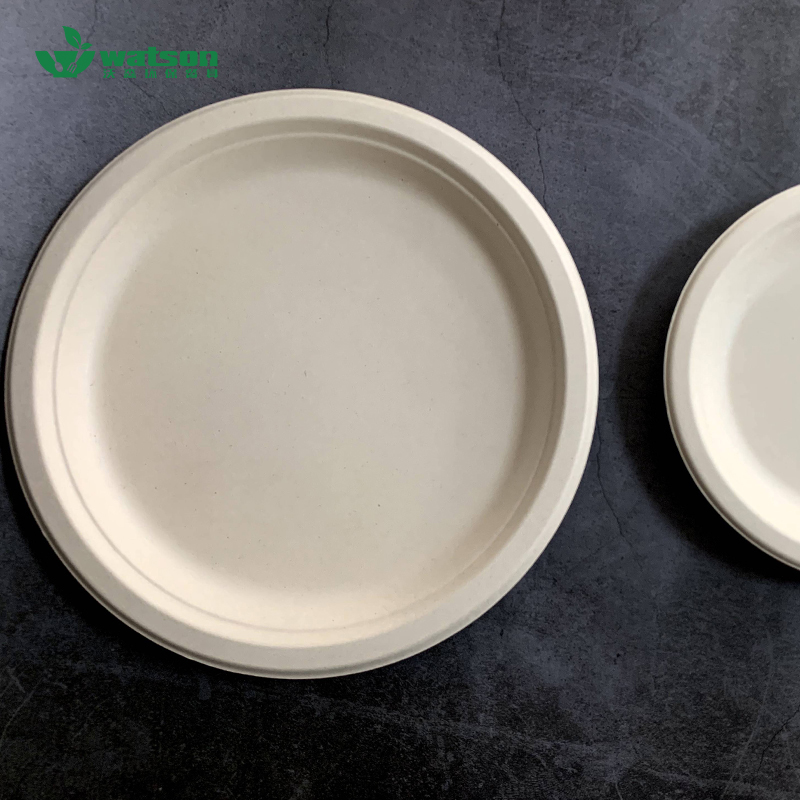 甘蔗浆可降解纸盘 防水防油一次性纸浆餐盘圆形餐碟