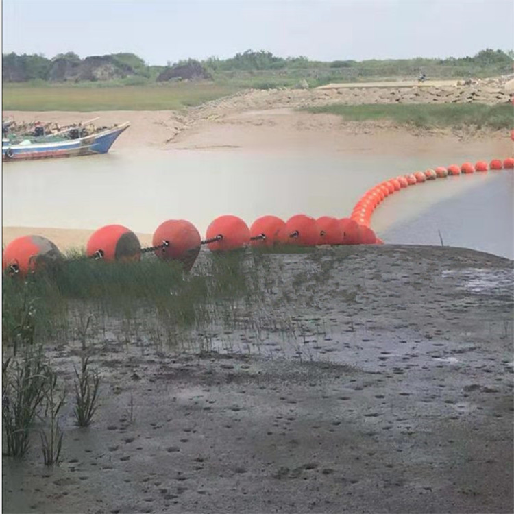 景区水上拦截隔离浮体 橙红色水面警示带漂浮桶