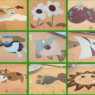 海洋公园干裂泥地砾石聚合物混凝土艺术地面卡通图案免费设计 现场教学指导