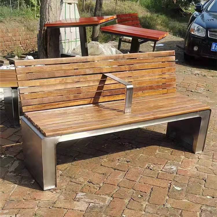 创意不锈钢公园椅子小区户外防腐木异形休闲排商场景观坐凳室外