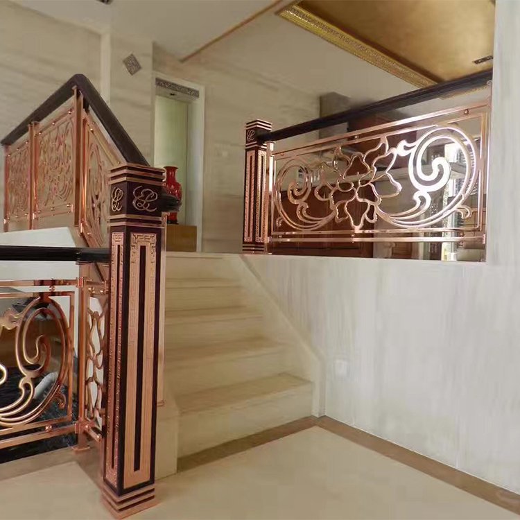 新中式欧式流行风铝铜雕花楼梯扶手立柱栏杆 溢升
