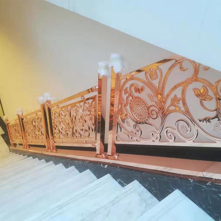 铜铝楼梯栏杆订做设计 溢升艺术铝板雕花围栏安装