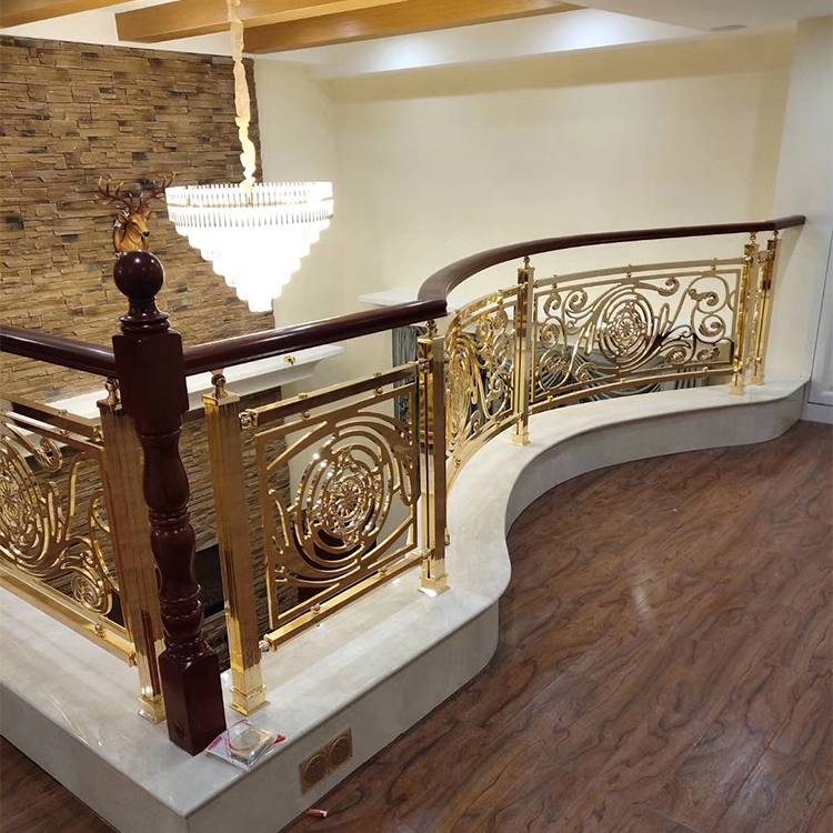 造型惊艳亮光铜艺栏杆 现代风格铝楼梯护栏