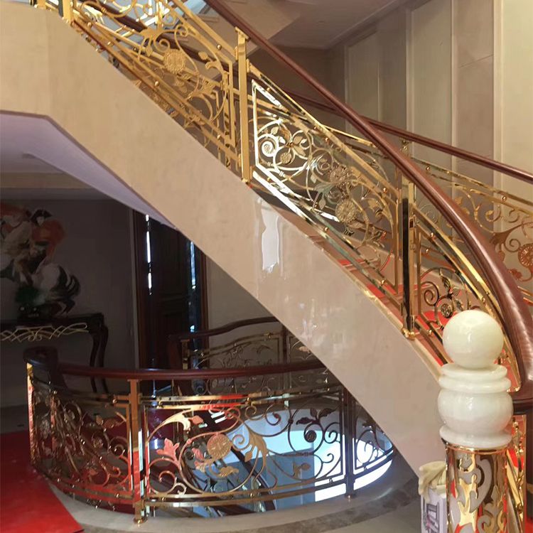 安装铜艺雕花护栏扶手 大型洋房室内楼梯铝制品装饰