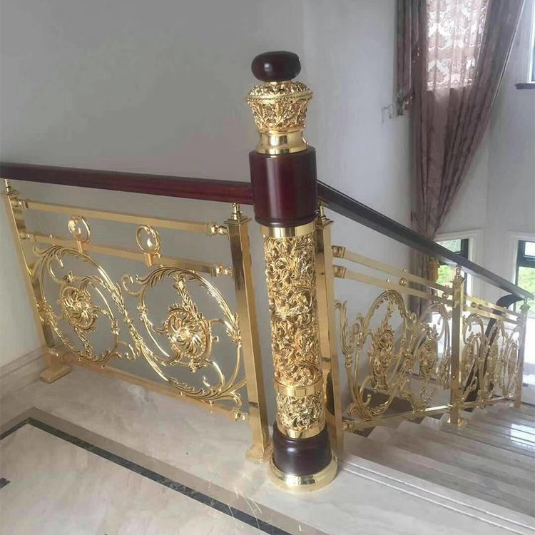 中式古典艺术风格 弧形铜雕花缕空花格楼梯护栏