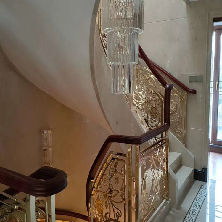 銅藝雕花樓梯護欄扶手裝飾 金屬藝術雕刻鏤空欄桿安裝