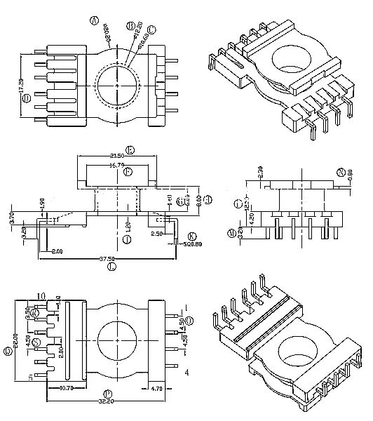 HXW-EQ2401L立式4+6针高频变压器电木骨架