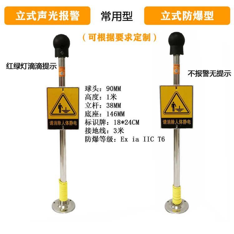 VEST10工业防爆声光报警人体静电释放器消除柱仪装置