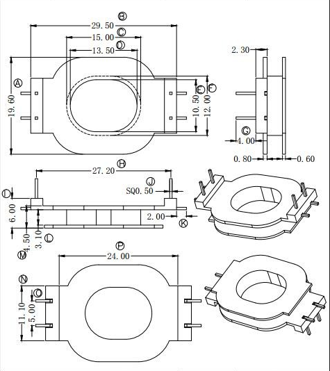 HXW-EQ2401立式2+2针高频变压器电木骨架