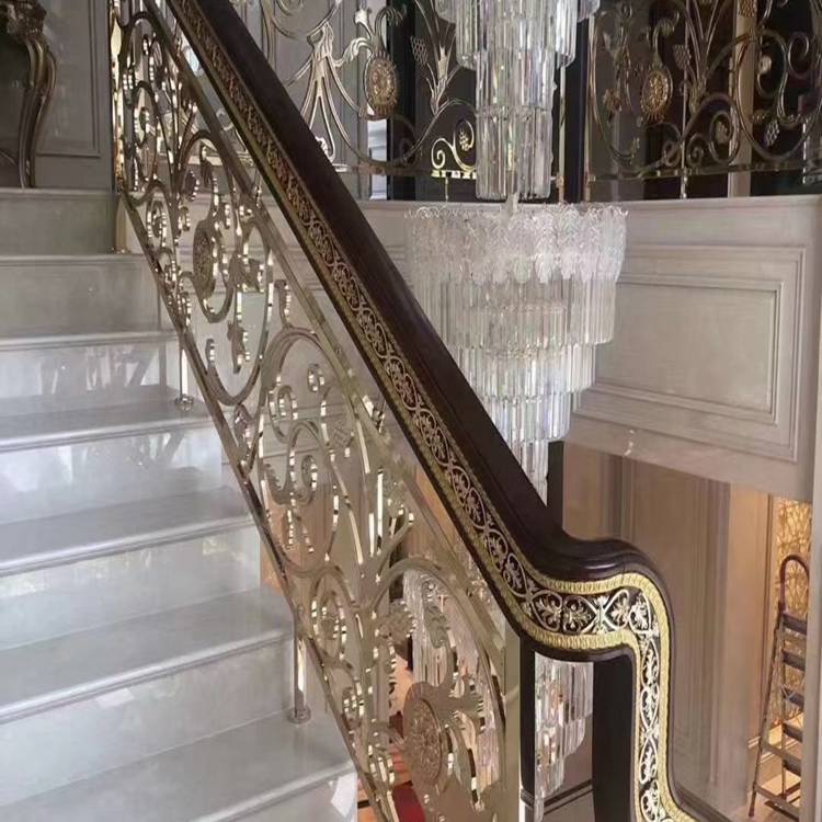 時尚藝術中歐雕花樓梯護欄扶手裝飾電鍍香檳金色