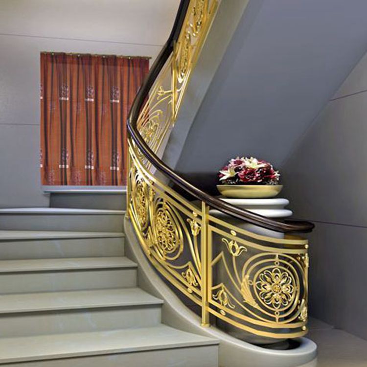 別墅室內安裝金屬銅板雕花護欄 藝術時尚樓梯