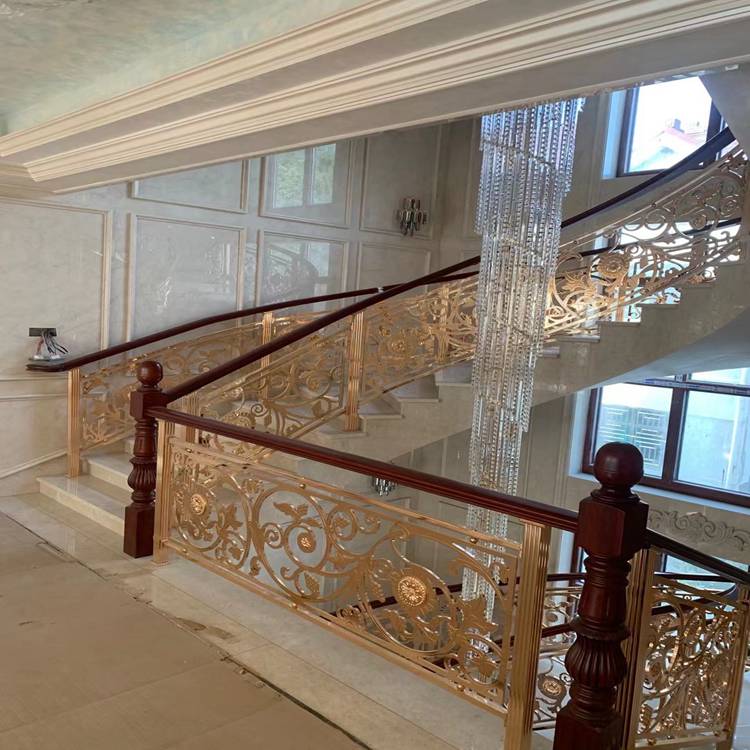 豪华装饰铝楼梯扶手栏杆 纯铜中式玫瑰金铜护栏