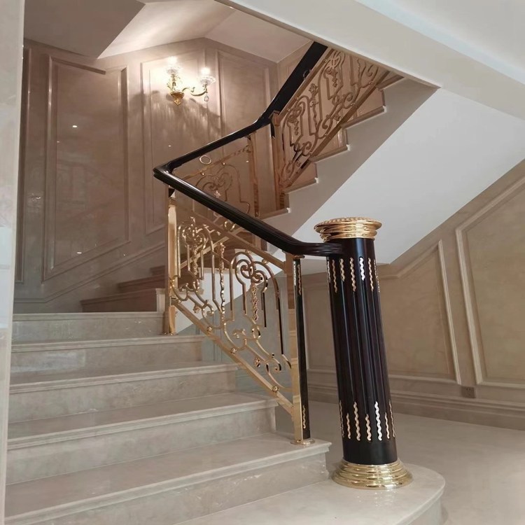 豪华装饰铝楼梯扶手栏杆 纯铜中式玫瑰金铜护栏