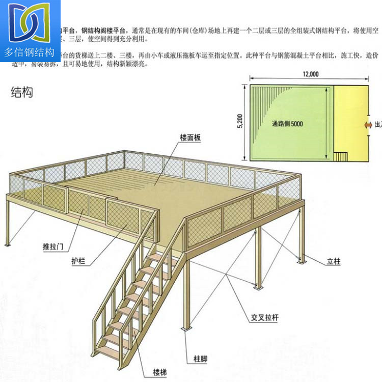 阳江货架钢平台厂家定制 多信钢钢构公司钢平台 承接