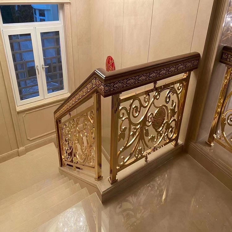 中式銅雕刻樓梯護欄 24K金樓梯欄桿效果圖欣賞