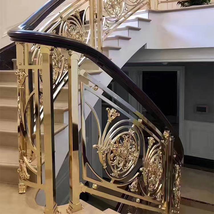欧式豪华别墅护栏设计 大厅楼梯铜艺旋转栏杆