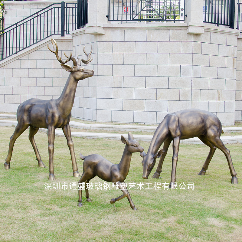 玻璃钢仿铜抽象鹿草坪动物造型装饰艺术摆件户外园林景观雕塑