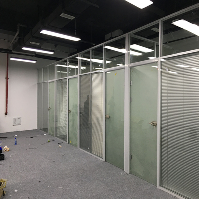办公室屏风隔断墙现代简约铝合金高隔百叶窗双层钢化办公玻璃隔断
